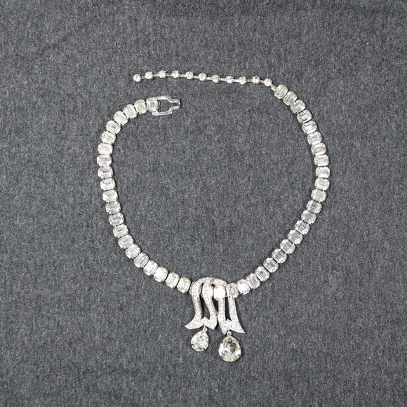 vintage costume jewelry eisenberg clear rhinestone Necklace - Picture 3 of 8